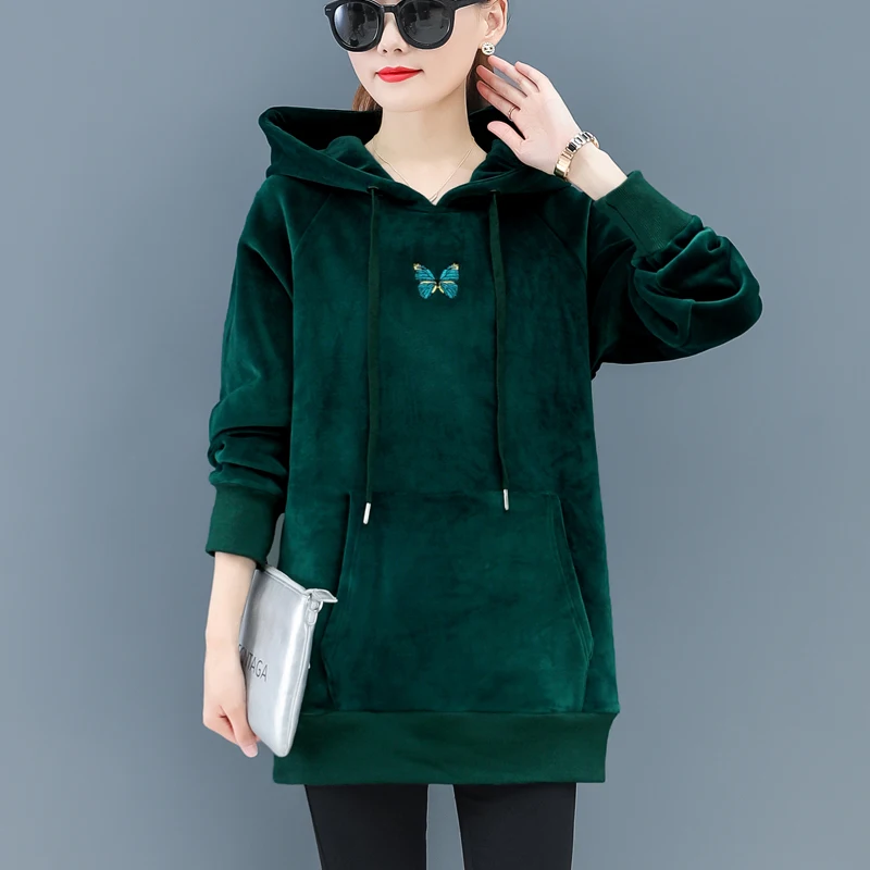 

OUMENGKA Women Casual Sweatshirts Warm Double Velvet Long Sleeve Oversize Hoodies Tops Autumn Winter Thick Pullover Tops S-4XL