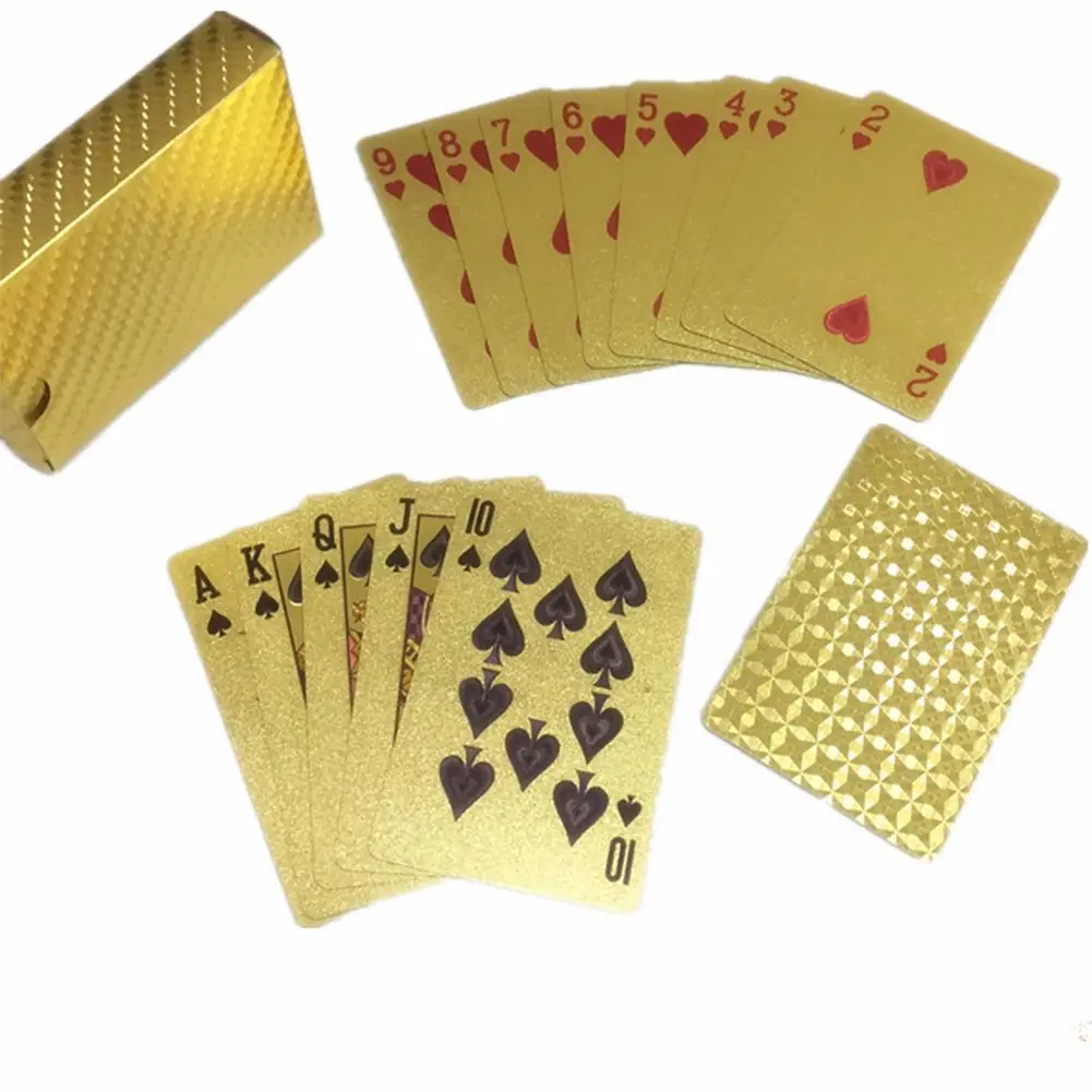 24K Gold Playing Card Poker Game Deck Gold Sliver Foil Waterproof Plastic Magic Cards Poker Card Gambling Board Game