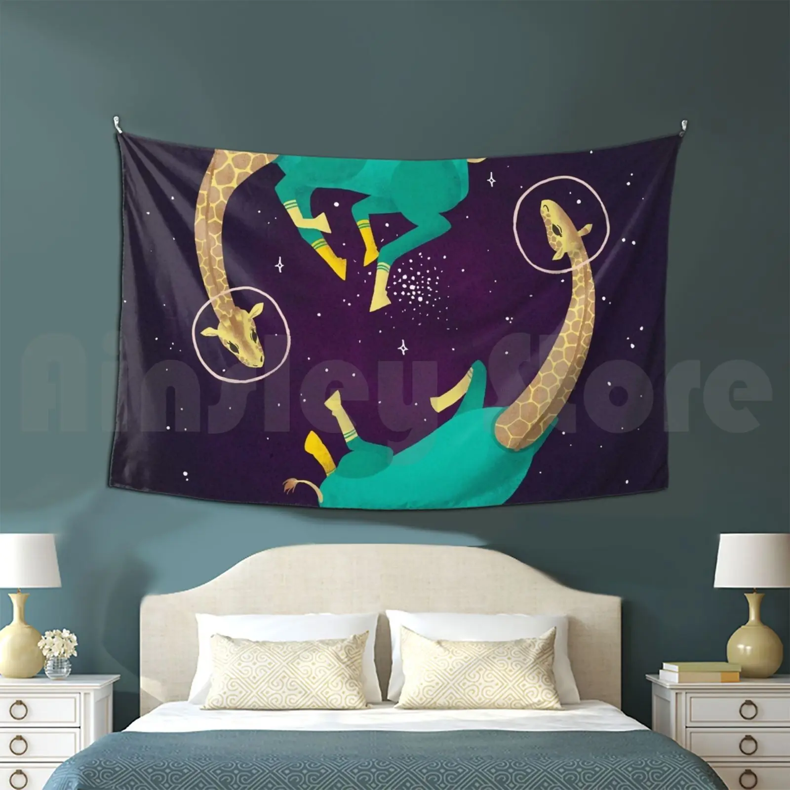 Space Giraffes Tapestry Background Wall Hanging Space Giraffes Animals Space Animals Scifi Painiting Cute Floating