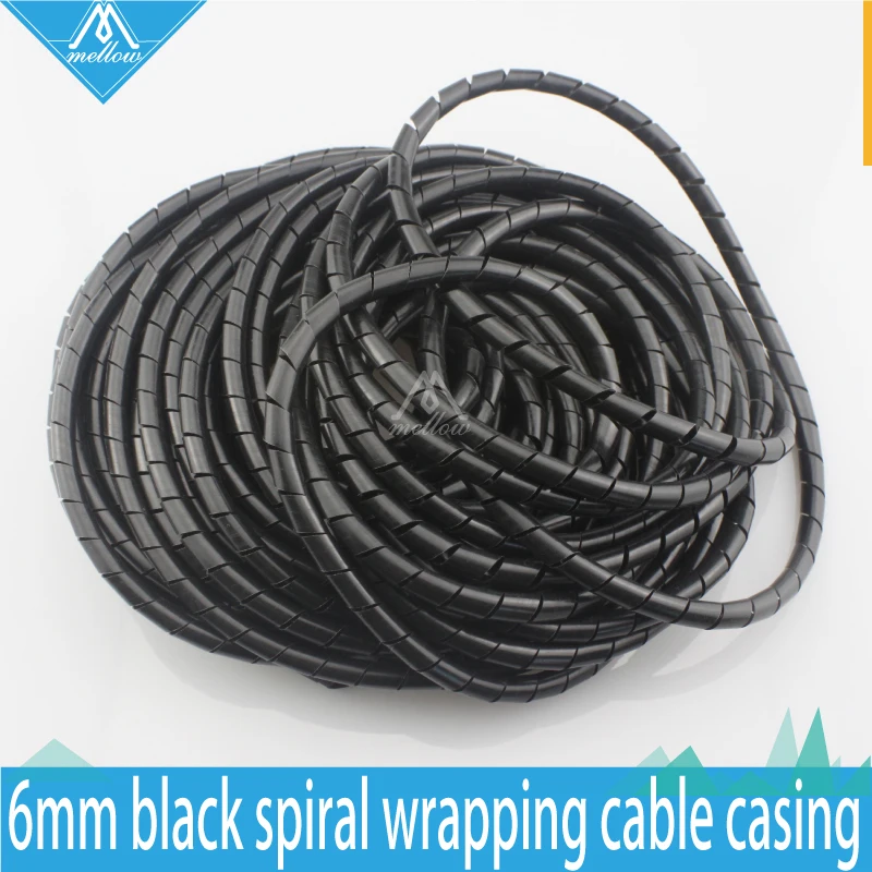 3D Printer RepRap Flame retardant 15M Length ID 6mm Black spiral Wrapping Cable casing Cable Sleeves Winding pipe wrapping band