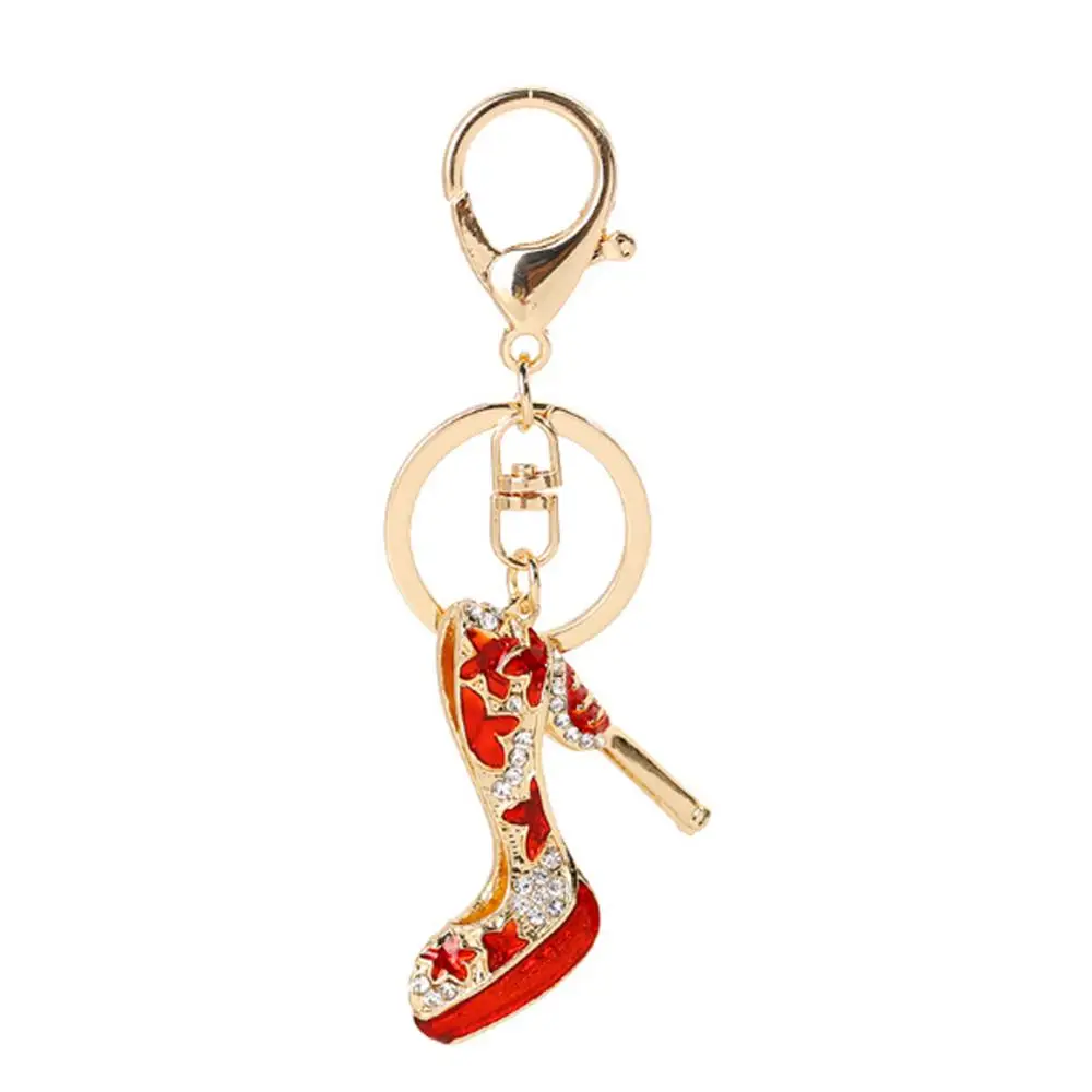 New Shining Rhinestone Crystal High Heels Shoes Keychain Women Lovely Meter Alloy Handbag Car Chains Holder Key Ring Gift