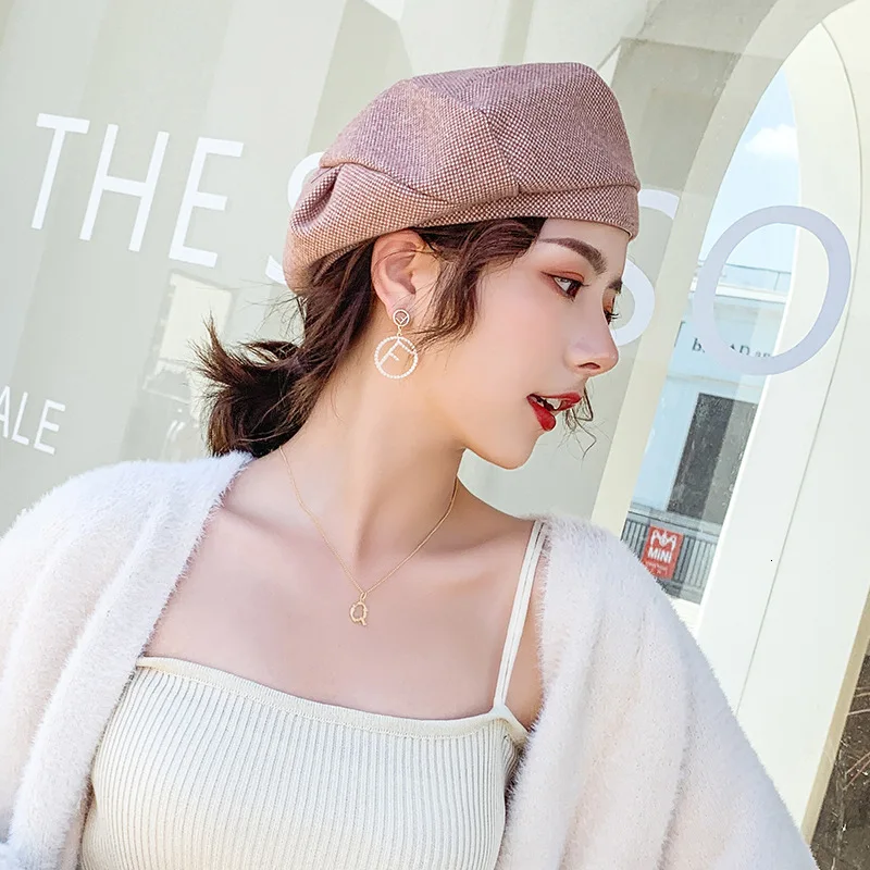 Hot Women Wool beret For Elegant lady Winter Female Cotton Hats Plaid Vintage Octagonal Casual boina Autumn girl Cap