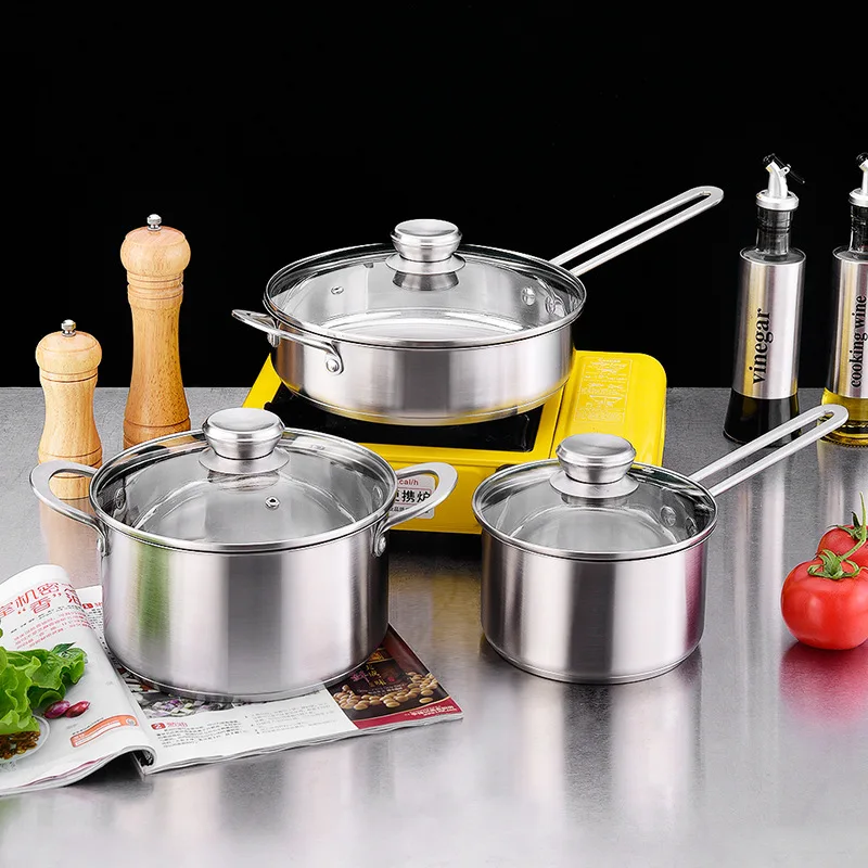 

304 stainless steel three piece pot set 16 + 20 + 24cm kitchen daily pot set