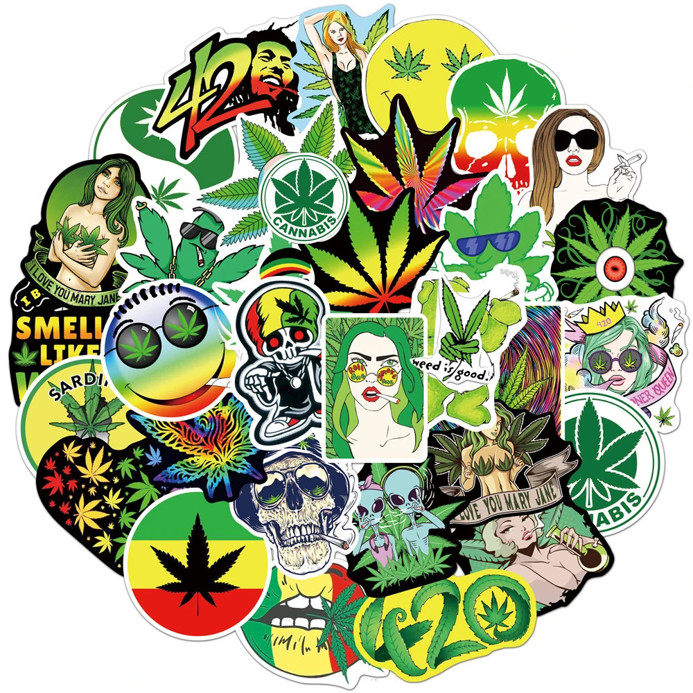 50/100PCS/108PCS Marijuana Smoke Stickers Laptop Guitar Luggage Waterproof Aesthetic Weed Graffiti Decal Sticker Packs Kid Toy