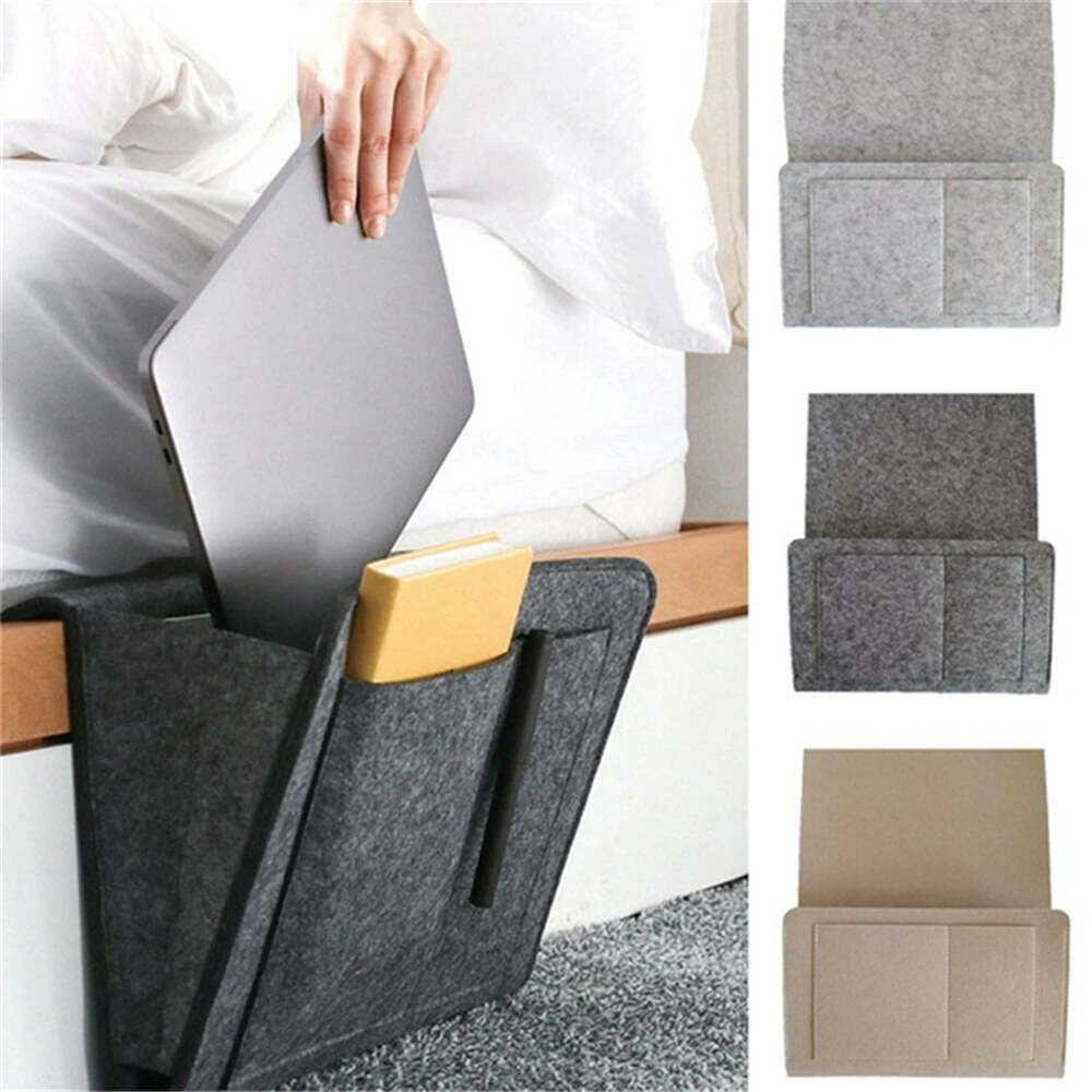 

New Bed Organizer Bag Felt Bed Storage Bag With Pockets Organizing Holder Tablet Magazine Cell Phone Bedside Pocket