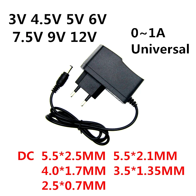 AC 110-240V DC 3V 4.5V 5V 6V 7.5V 9V 12V Universal Adapter 0.5A 1A Power Supply Charger 12 V Volt for LED Light Strip CCTV TVbox