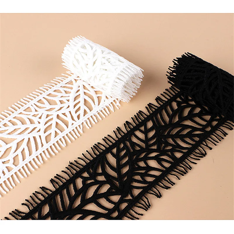 1yard 6.2cm High Quality White Black Leaf Texture Gear Eyelash Embroidery Hollow Webbing DIY Dress Decorative Ribbon Lace Party