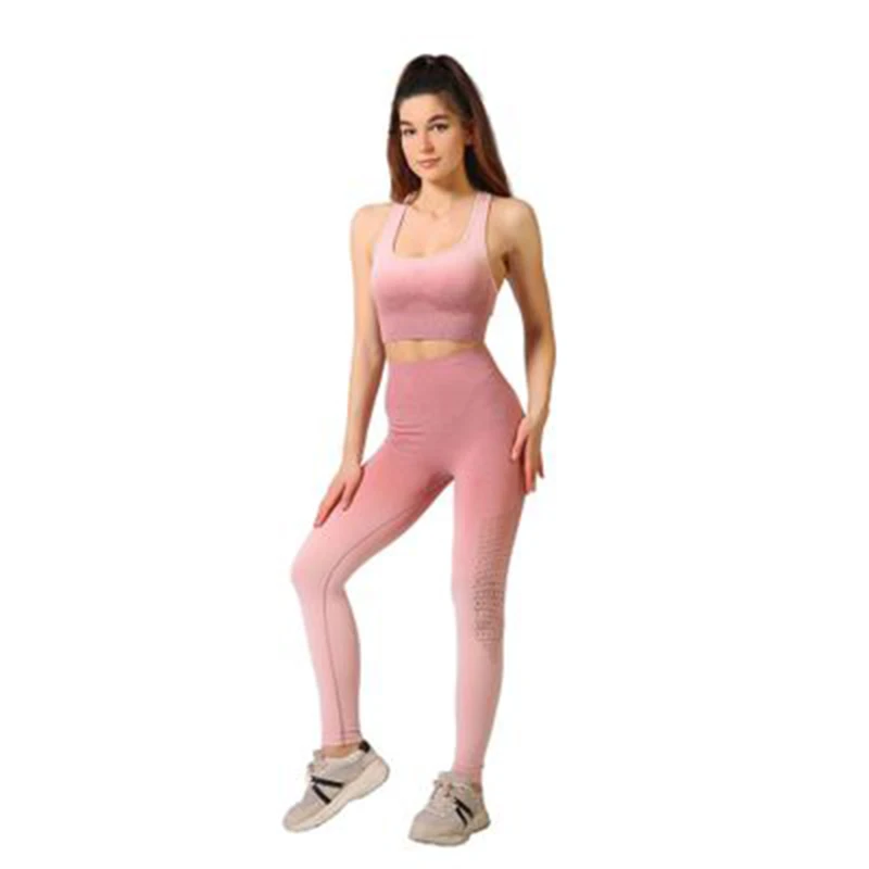 

Ombre Seamless 2 Piece Set Women Suit Gym Workout Clothes Sport Bra Fitness Crop Top And Scrunch Butt Leggings Yoga Set