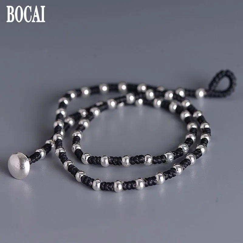 

New S925 real Silver Necklace for Women Fashion Hand Woven 4mm 100% 925 Silver Bead Wax Necklace Women's silver Necklace