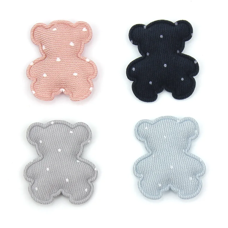 40Pcs 3*3.5cm Dot fabric Bear Padded Appliques for Baby\'s Hair Clip crafts Headwear Decoration jewelry Accessories wholesale