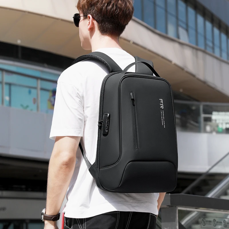 Fenruien Fashion Backpack 15.6 Inch Notebook Backpack Black for Men USB Charging Business Travel Backpack Waterproof Anti-Theft