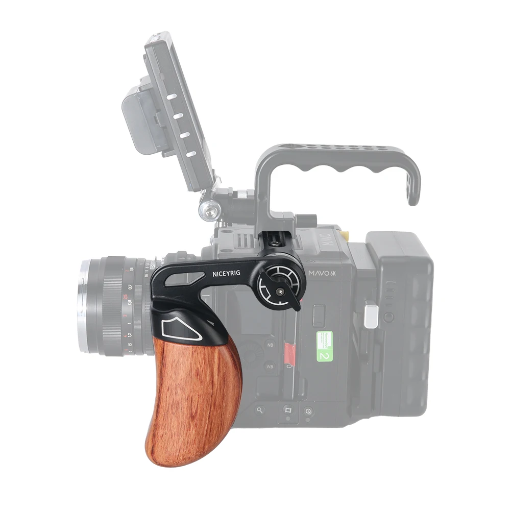 Niceyrig Side Wooden Handle (Left) with Arri Rosette Mount Top Nato Rail for RED DSMC2/Weapon/Epic-w/Scarlet-w/Raven/Kinefinity