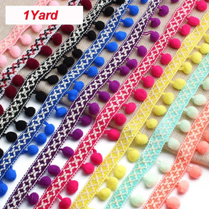 1Yard Lace Ribbon Sewing Pompoms Trim Lace Fabric Sewing Accessories For DIY Fringe Embroidery Garment Fabric Handmade Accessory