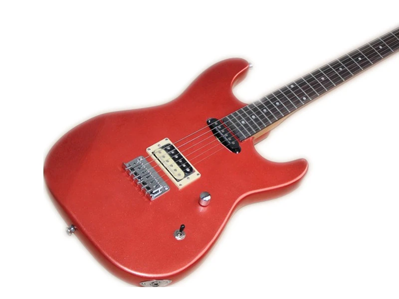 

Metal Red electric guitar,HS pickups,fixed bridge, strings through body,chrome buttons,red sliver guitar