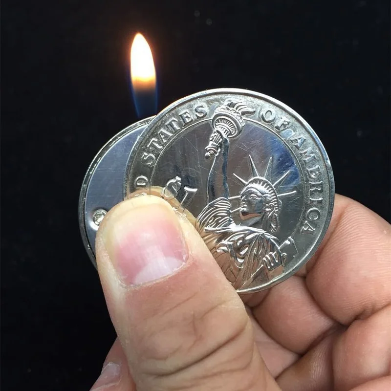 Creative Compact Cigarette Lighters Inflated Gas Lighter One Dollar Coin Lighters Pendant Metal Gift Keychain Key Chain