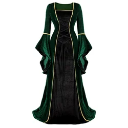 Vestido largo de terciopelo renacentista irlandés para mujer, traje largo Medieval Victoriano de lujo para Halloween, talla grande