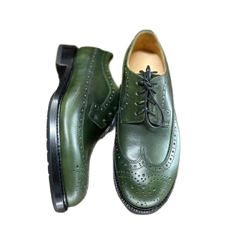 Sipriks Men\'s Goodyear Welted Shoes Calf Leather Brogue Shoes Dark Green Wingtip Dress Shoes British Handmade Gent Suit Shoes 45