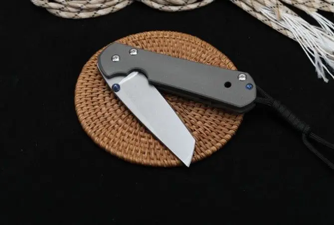 ChrisCR-cuchillo plegable de bolsillo táctico con mango de titanio, herramienta de supervivencia EDC de caza, hoja D2, 21 Aniversario