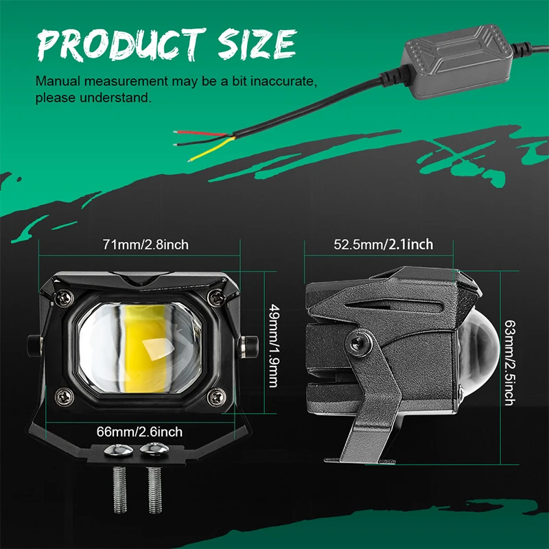 2Inch Motorcycle LED Driving Light Square LED Work Light LED Pods 6000K White/3500K Yellow For Offroad Car Truck SUV ATV Boat