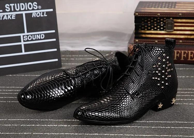 Zapatos De Hombre Safety  Ankle Shoes For Men Black Genuine Leather Studded Hommes Bottes With Free Shipping Military  Dress