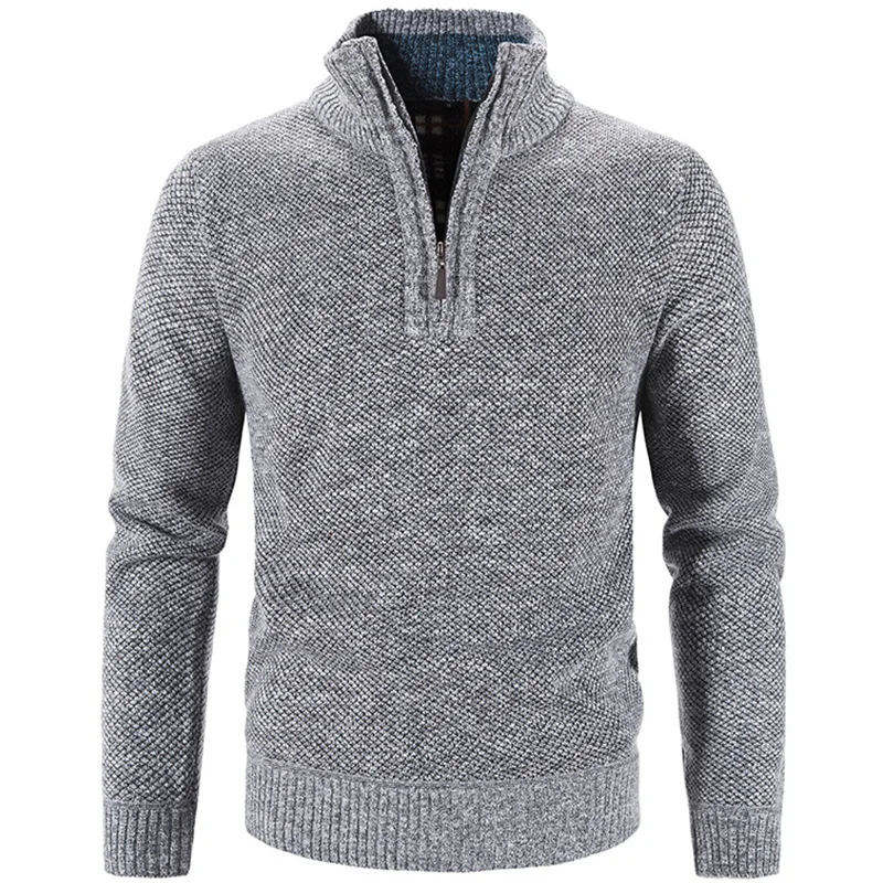 Jesień Zima Gruby Sweter z Dzianiny Mężczyźni Pullovers Solid Color Zipper Mock Neck Slim Fit Knit Pullovers Men Causal Sweater Man