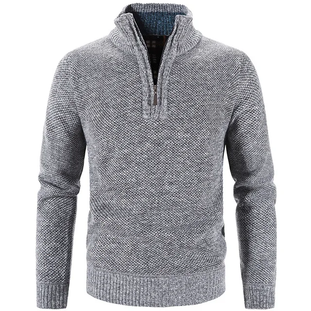 Jesień Zima Gruby Sweter z Dzianiny Mężczyźni Pullovers Solid Color Zipper Mock Neck Slim Fit Knit Pullovers Men Causal Sweater Man