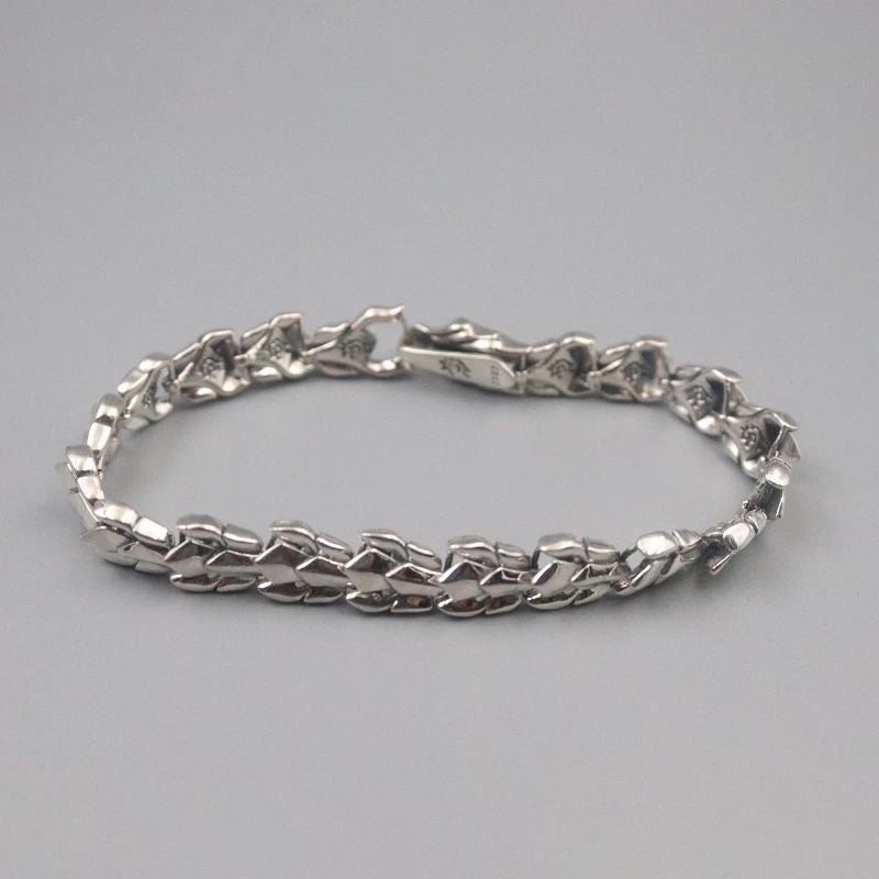 

Pure 925 Sterling Silver Bangle Dragon Head 10mm Wide Link Chain Bracelet Men Best Gift 42-43g / 22cm