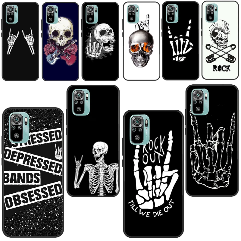 Rock Roll Skull Skeleton hands Case For Xiaomi Redmi Note 9 7 8 10 Pro 9S 10S 8T 9A 9C 9T 7A 8A K40 Back Cover Shell