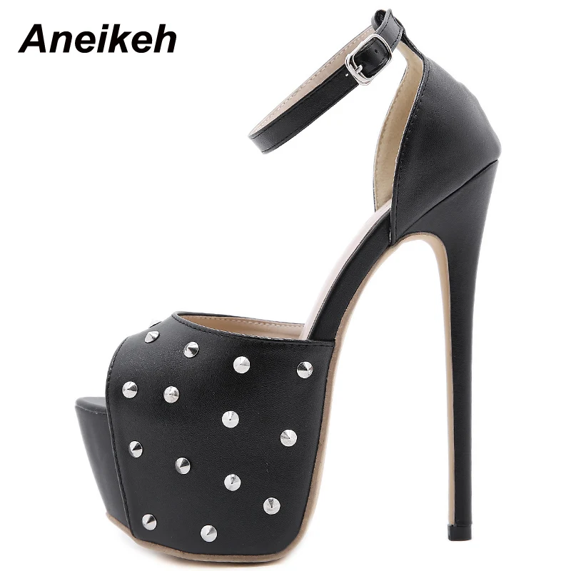 Aneikeh 2024NEW Rivet Platform PU Head Peep Toe caviglia-Wrap sandali con tacco a spillo Sandalias De Las Mujeres Buckle Party novità