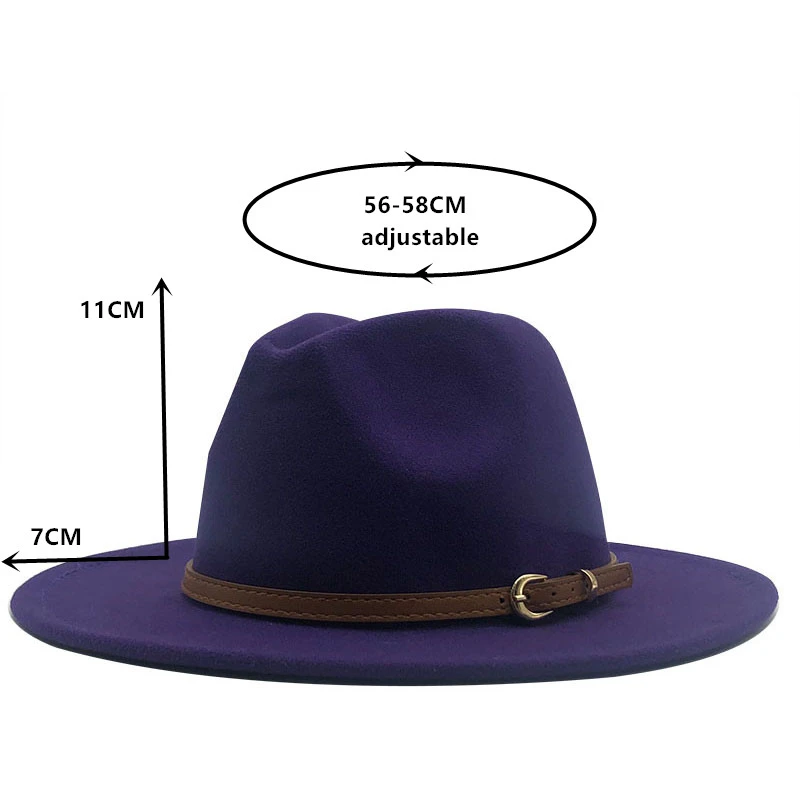 New Women Men Wool Fedora Hat With Leather Ribbon Gentleman Elegant Lady Winter Autumn Wide Brim Jazz Church Panama Sombrero Cap