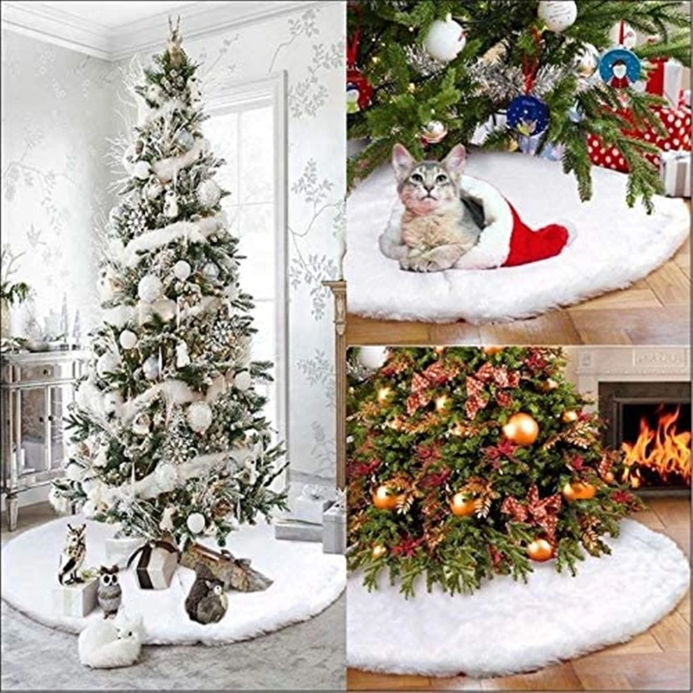 78/90/122cm White Christmas Tree Skirt Pure White Faux Fur Tree Skirt for New Year Celebration Holidays and Merry Christmas Home - Image 3
