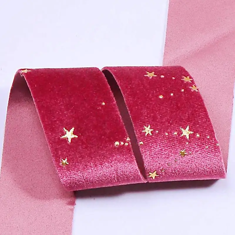 10 Yards 25MM/35MM Gold/Star Velvet Ribbon DIY Handmade Material Headdress Bows Gift Wrapped Clothing Accessories