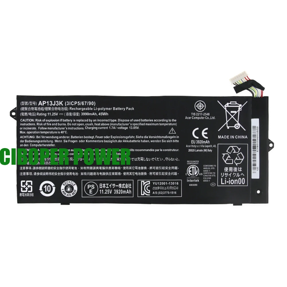 CP Laptop Battery AP13J3K AP13J4K 45Wh/3990mAh 3ICP5/67/90 For Chromebook C720 C720P C740 C720-2844 C740-C5U9 ZU12029-13020