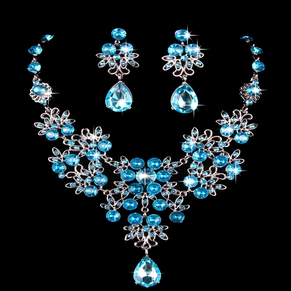 KMVEXO Multiple Colors Water Drop Wedding Bridal Formal Party Prom Jewelry Sets Crystal Rhinestone Brides Necklace Earrings Sets view 3