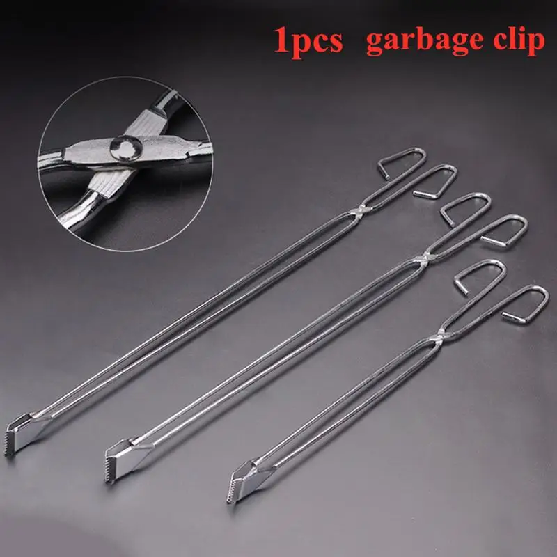 60cm Garbage Clip Stainless Steel Pick Up Tool Long Garbage Clip Scissor Shape Scissor Tongs Barbecue Accessories Outdoor Gadget