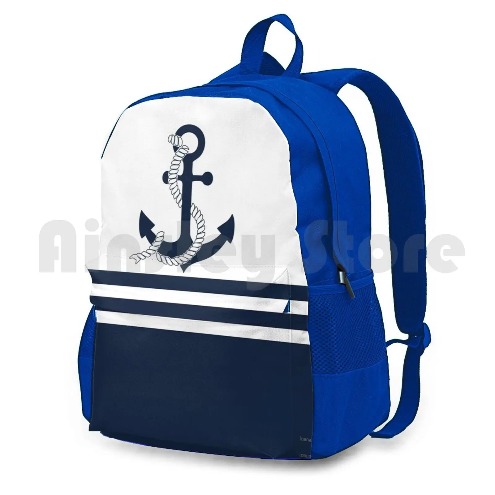 Kopie Von Kopie Von Kopie Von Kopie Von Navy Blue And White Stripes With A Red Anchor Outdoor Hiking Backpack Waterproof