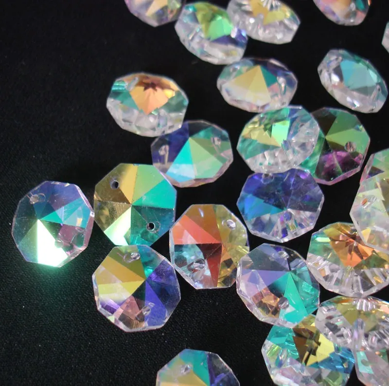 14mm Two Holes AB Color Crystal Octagon Beads 10 Pieces Suspended Chandeliers Lighting Accessories