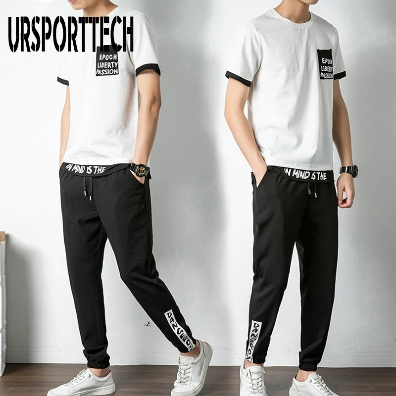 Tracksuit Men sets Summer New Casual Men\'s Set 2 Pieces Man Suit Sportswear Outfits Short Sleeve T-shirt +Pants Joggers Set