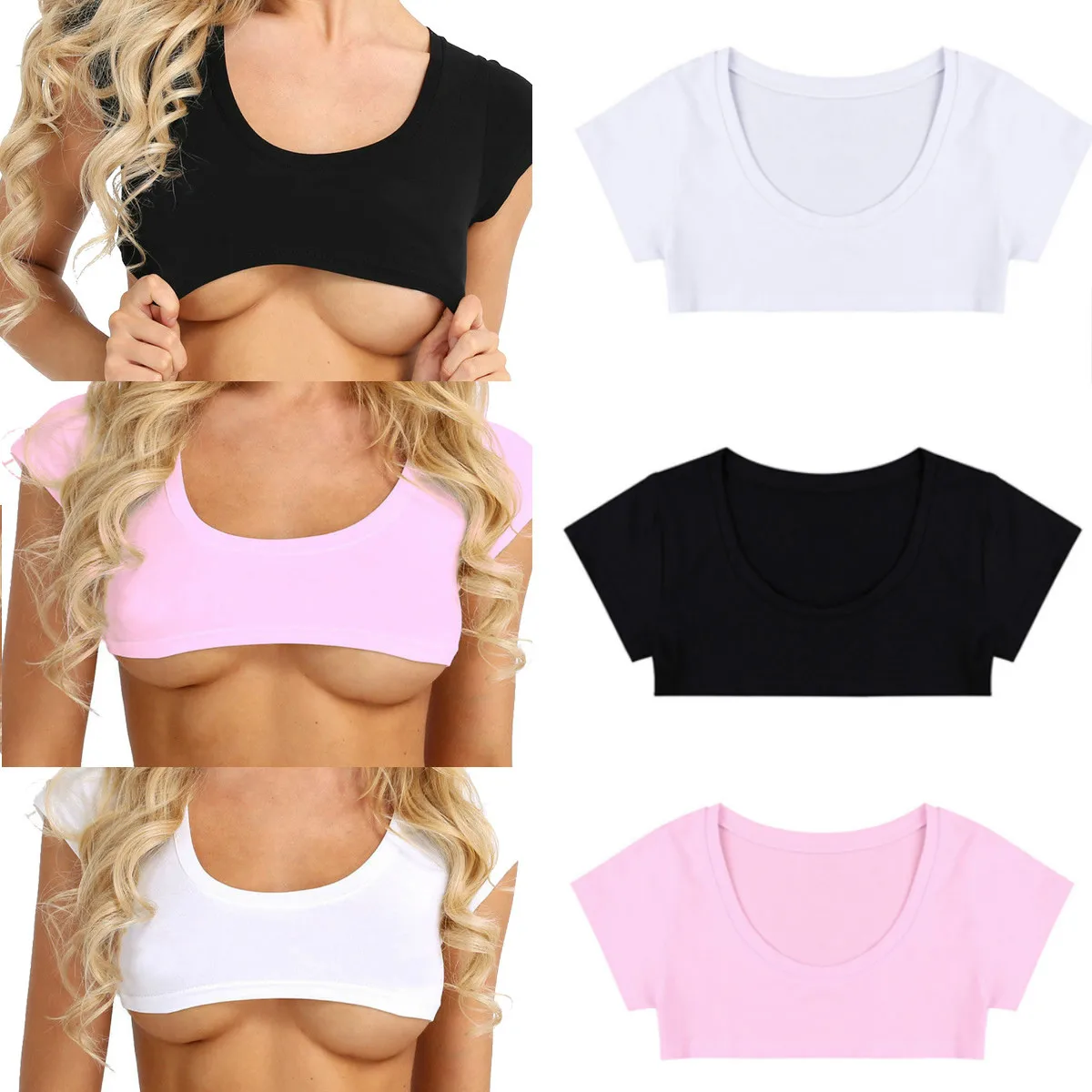 Mùa Hè Năm 2021 Gợi Cảm T Áo Sơ Mi Nữ Ngắn Tay Đen Trắng Crop Tops Áo Sơ Mi Đảng Câu Lạc Bộ Áo Thun Cao Cấp