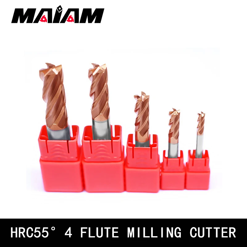 HRC55 4 Flute tungsten steel end mill cutter 1-20mm 50l 75l 100l end mill carbide for er collet cnc lathe tool holder machine bt