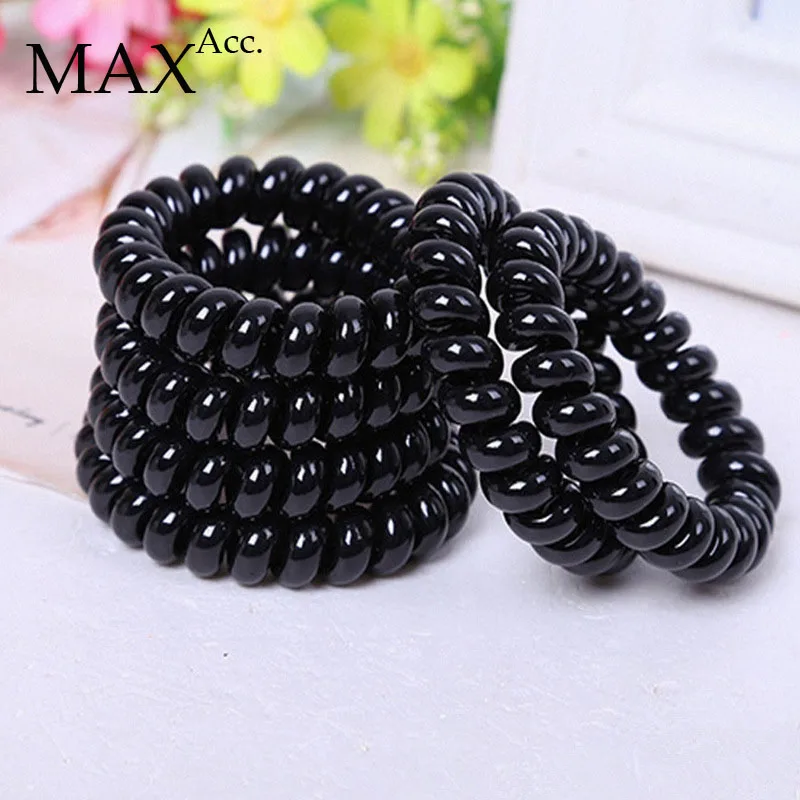 AccMAX New Simple Black Color Telephone Cord Hair Tie Rubber Band Spiral Shape Elastic Hair Band Women Basic Hair Accessories