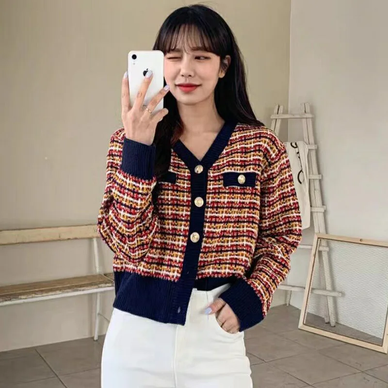 

Vintage Knitted Cardigans Women's Sweater Kawaii Tweed Sweater Autumn Winter Korean Retro Sweater Knitwear Clothes Tops 2024 New