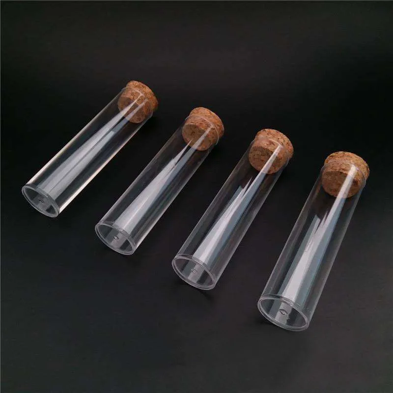 50 pieces/lot 12*60 13*78 12*100 15*100 All Sizes Plastic test tube with Cork Cap Transparent Hard Plastic tubes