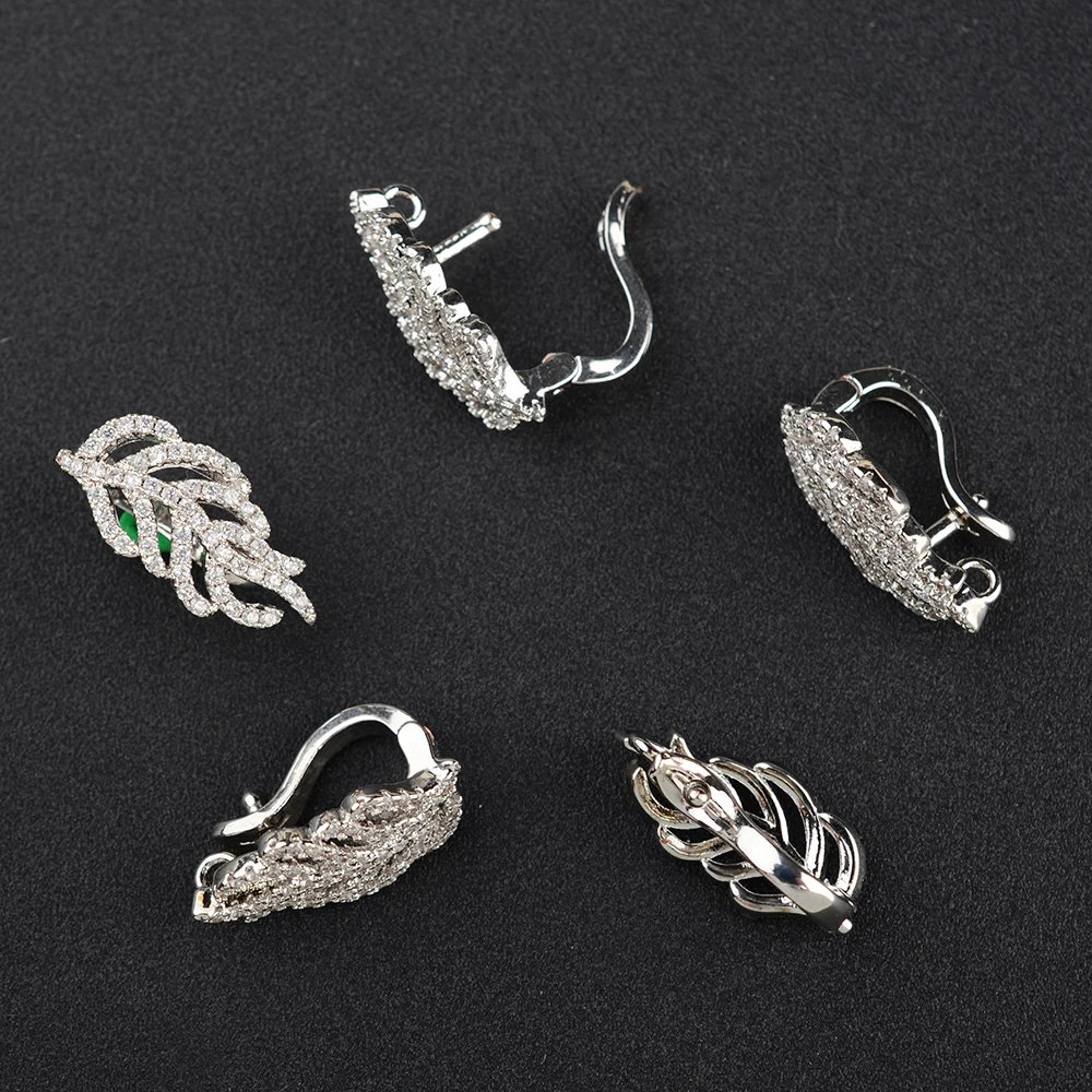 5PCS Cubic Zircon Micro pave leaf fixed interlayer clasp golden plated DIY Jewelry Findings