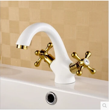 

Vidric fashion brass gold and white finish bathroom hot and cold basin faucet sink faucet with cross handle