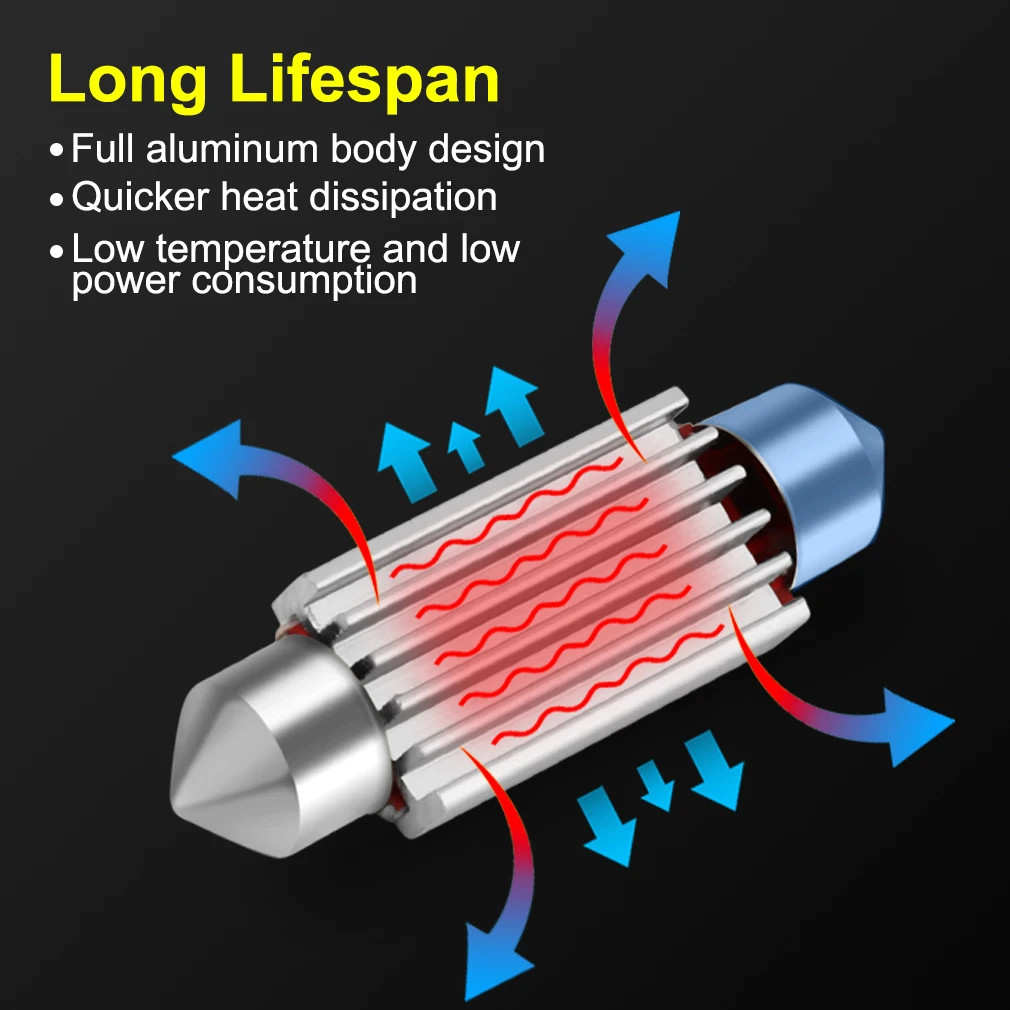 Festoon-bombillas LED CSP para Interior de coche, lámpara de lectura CANBUS C10W, 29mm, 31mm, 36mm, 39mm, 41mm, 44mm, 1 pieza, nuevo