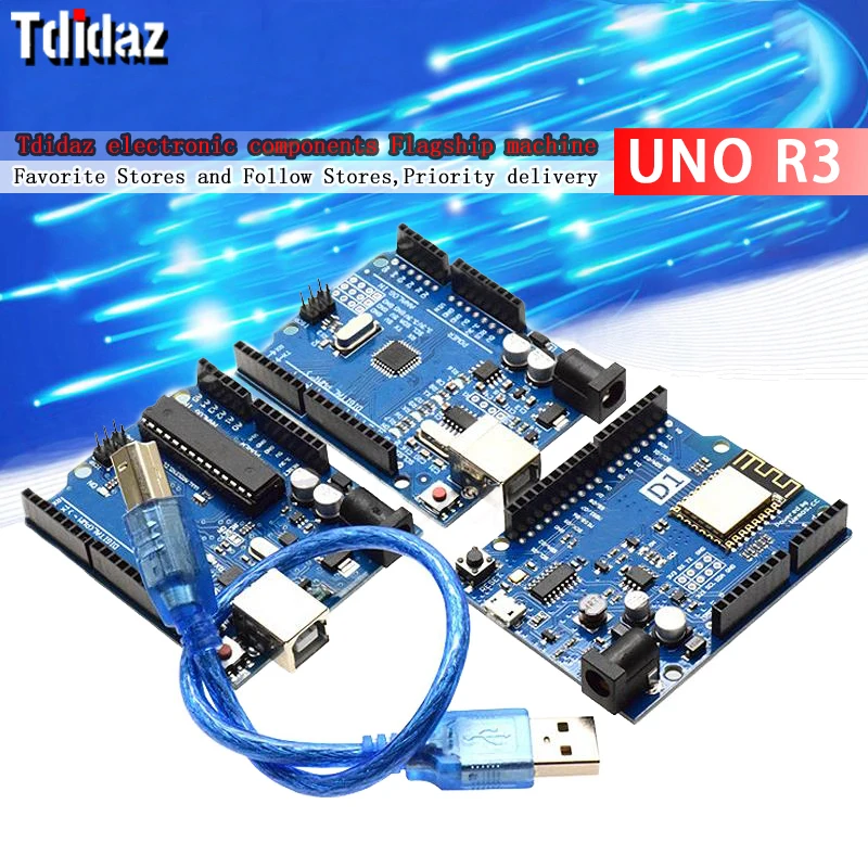 UNO R3 Development Board ATmega328P CH340 CH340G For Arduino UNO R3 With Straight Pin Header with Cable One Set