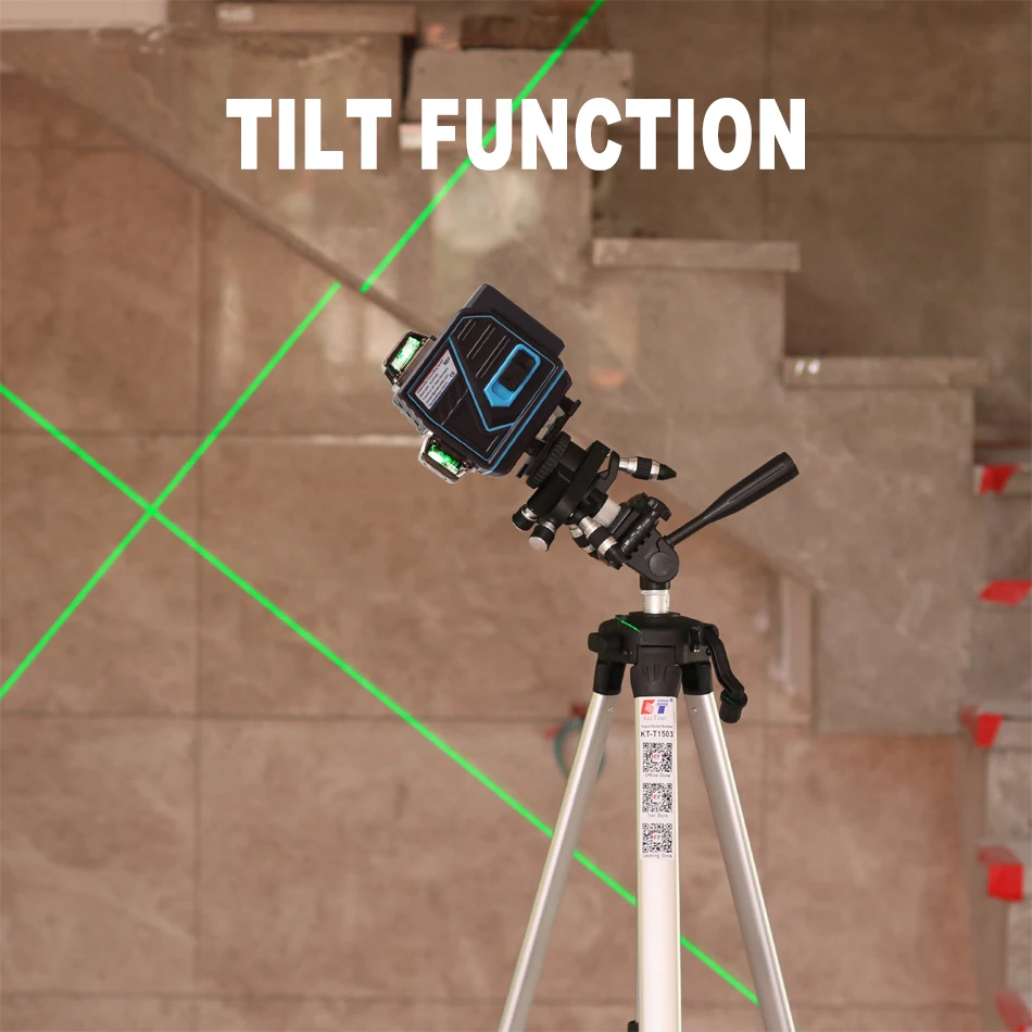 Imagem -03 - Kaitian-receptor Nível Laser Profissional Cruz Horizontal e Vertical 4d Verde 16 Linhas Nível Nível Laser Tripé Auto-nivelamento 360
