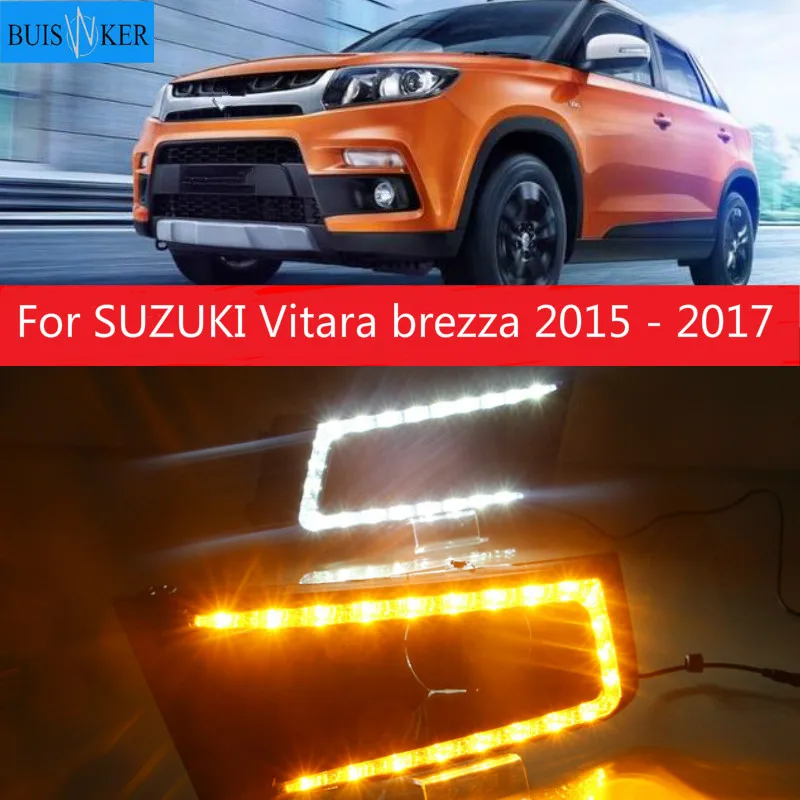 

Для SUZUKI Vitara brezza 2015 - 2017 светодиодный DRL Габаритные огни дневного света с желтым сигнал поворота тюнинг света