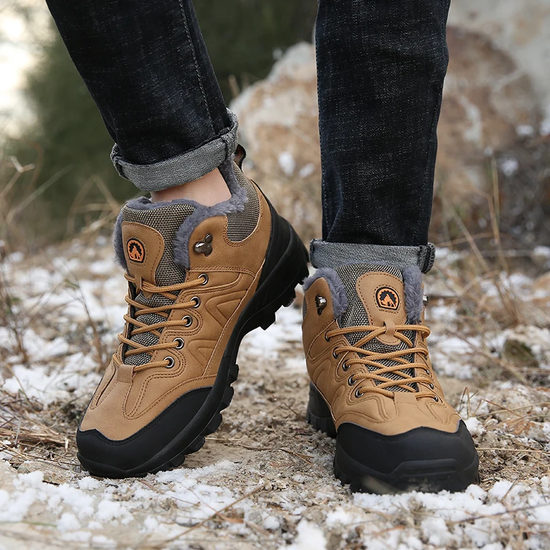 Brand Men Winter Snow Boots Waterproof Leather Sneakers Super Warm Men\'s Boots Outdoor Male Hiking Boots Work Shoes Size 38-47